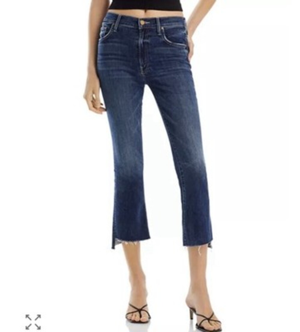 MOTHER Insider Crop Step Fray Jeans Womens Blue Medium Wash Raw Hem Regular Fit